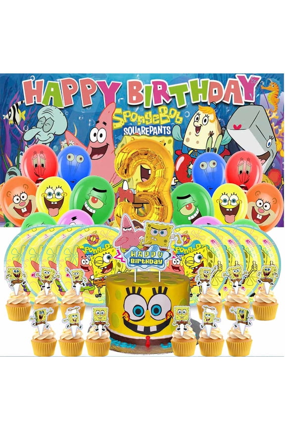 SpongeBob SquarePants Balloons Party Supplies 3rd Decor Tableware Birthday Cake Topper Decorations Banner Backdrop