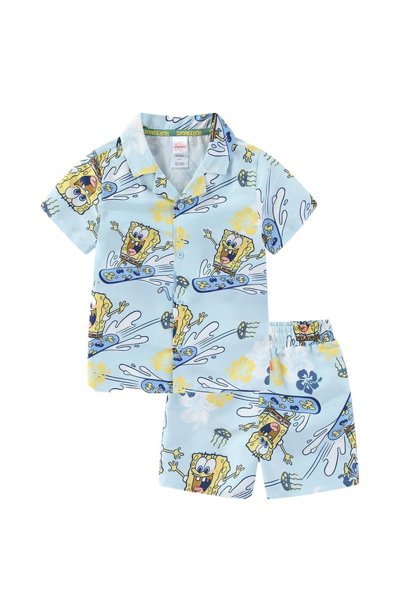 Beach Button Down Shirt and Swim Shorts Resort Outfit Set (Boys), 2 Piece Set, Sizes 4-7