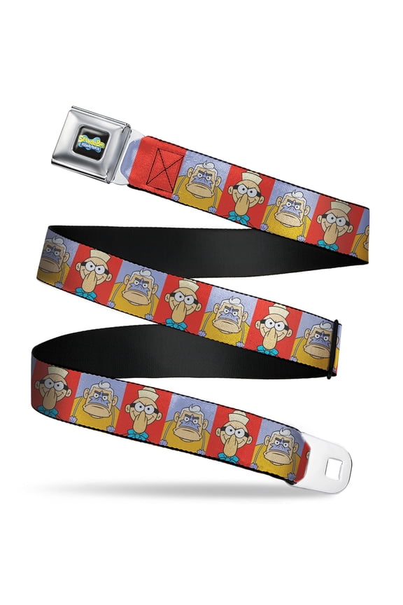 SpongeBob SquarePants Belt, Seatbelt Buckle Belt, Barnacle Boy and Mermaid Man Pose Blocks Red Blue, 34 to 52 Inches