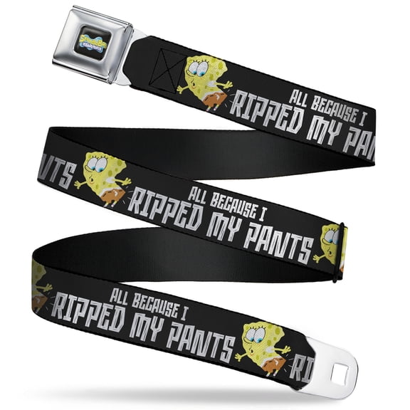 SpongeBob SquarePants Belt, Seatbelt Buckle Belt, Spongebob All Because I Ripped My Pants Pose Black White, 30 to 44 Inches