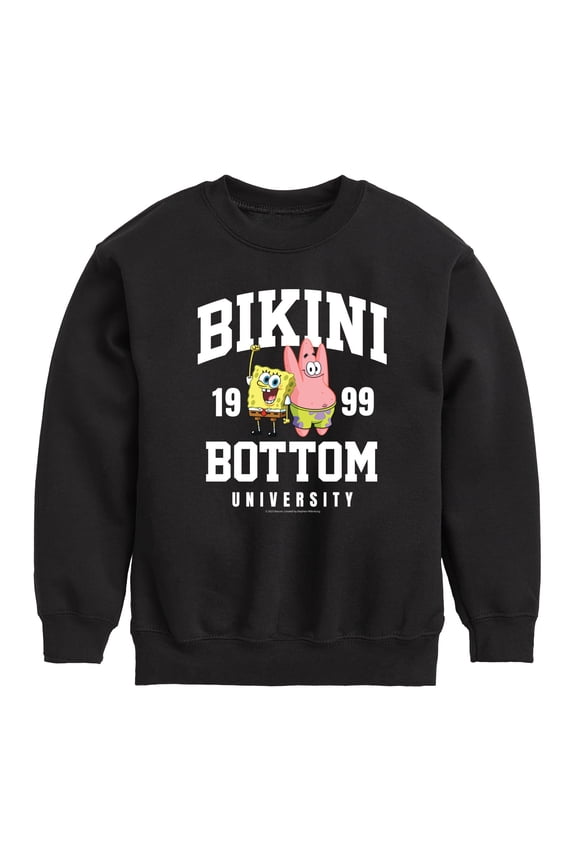 - Bikini Bottom University Graphic Long Sleeve Fleece Sweatshirt