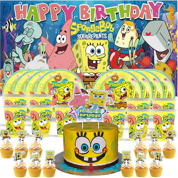 SpongeBob SquarePants Birthday Cups Party Supplies Decor Backdrop Plates Fans Decorations Banner
