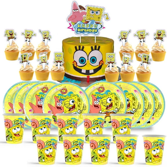 SpongeBob SquarePants Birthday Cups Party Supplies Plates Fans Decorations Cake Topper Decor