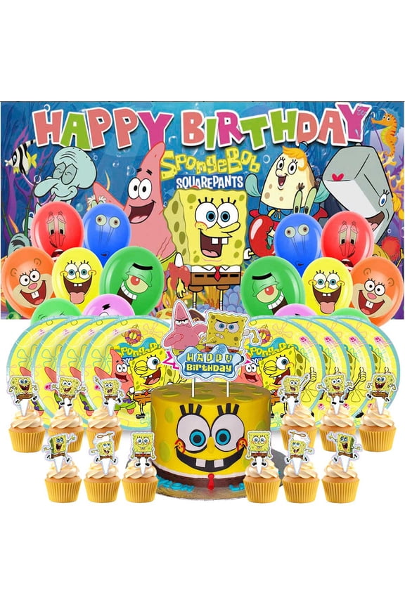 SpongeBob SquarePants Birthday Party Supplies Balloons Plates Decoration Cake Topper Decor Tableware Banner Backdrop