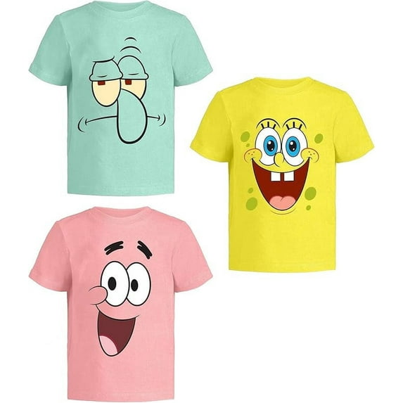Nickelodeon SpongeBob SquarePants Boys T-Shirts, Toddler Kids Clothes, Green/Yellow/Pink, 3 Pack