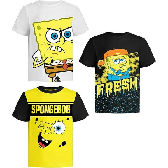 Nickelodeon SpongeBob SquarePants Boys T-Shirts, Toddler Kids Clothes, White/Black/Yellow, 3 Pack