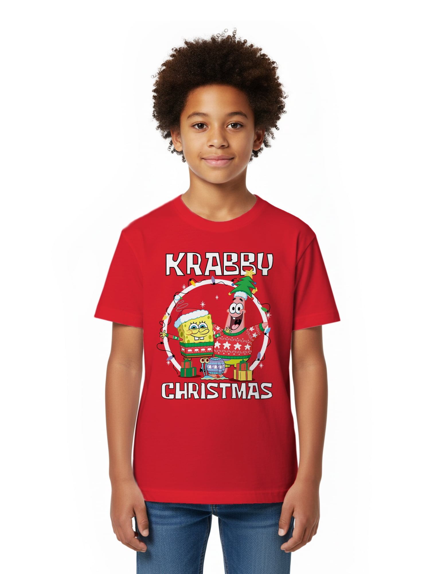 SpongeBob SquarePants, Boys' & Big Boys' Graphic Short-Sleeve T-Shirt, Krabby Christmas, Sizes 4-18
