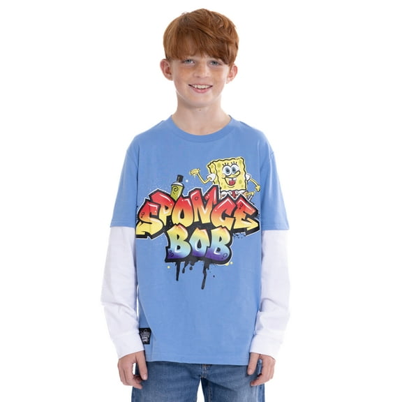 SpongeBob SquarePants Boys Graphic Layered Tee with Long Sleeves, Sizes 4-18
