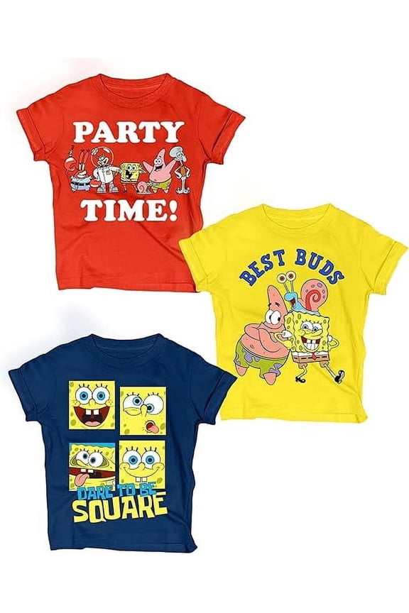SpongeBob SquarePants Boys' Graphic T-Shirts (3-Pack) â Toddler to Big Kids | 10 Years | Red/Navy/Yellow