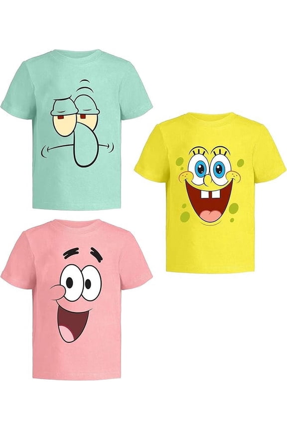 SpongeBob SquarePants Boys' Graphic T-Shirts (3-Pack) Ã¢ÂÂ Toddler to Big Kids | 12 Years | Red/Navy/Yellow