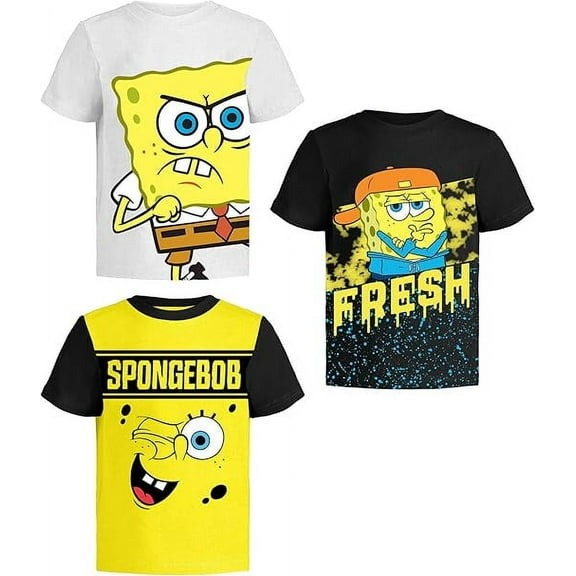 SpongeBob SquarePants Boys' Graphic T-Shirts (3-Pack) – Toddler to Big Kids | 3T | White/Yellow/Black
