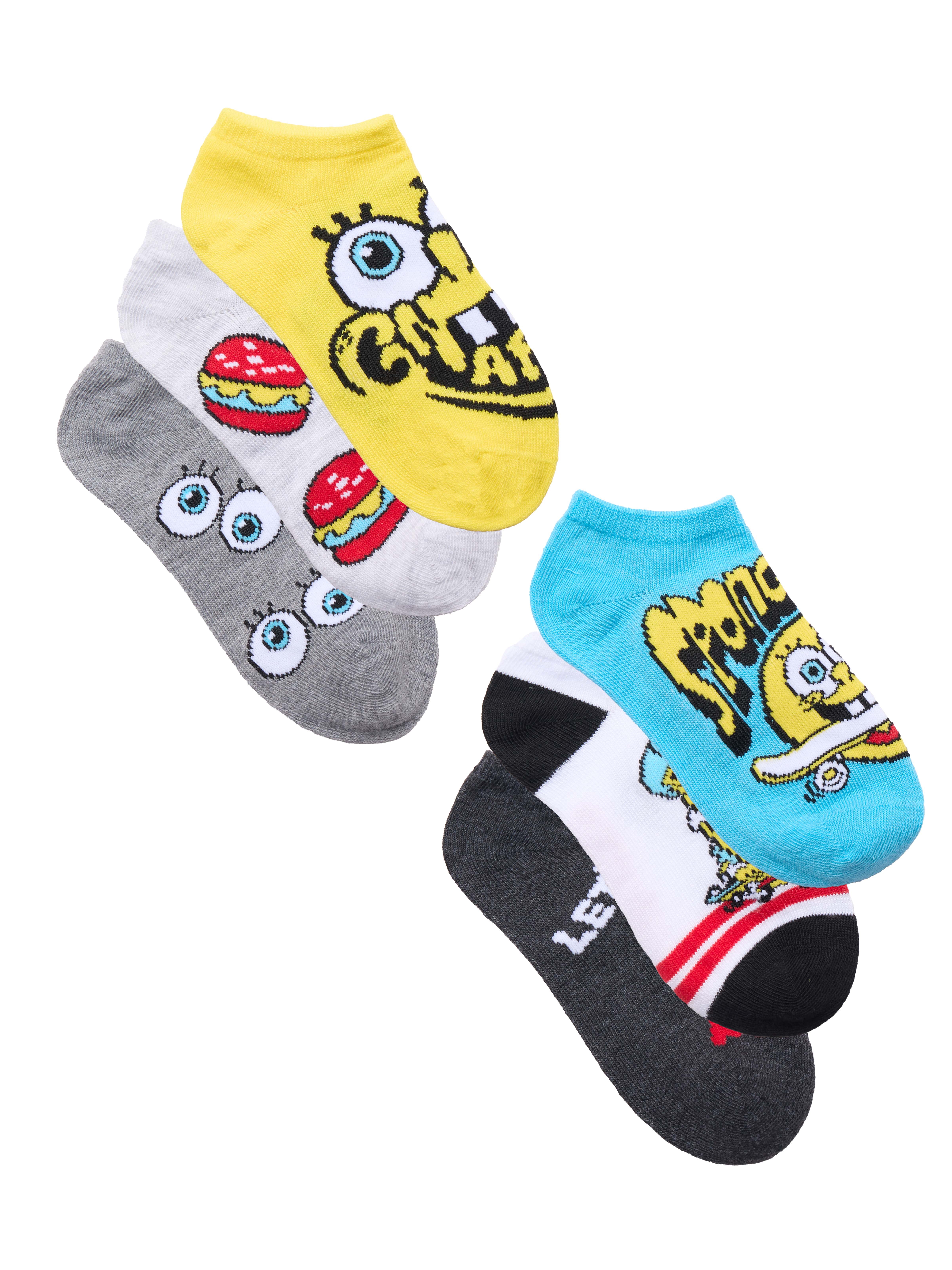 SpongeBob SquarePants Boys No-Show Socks, 6-Pack, Sizes S-L
