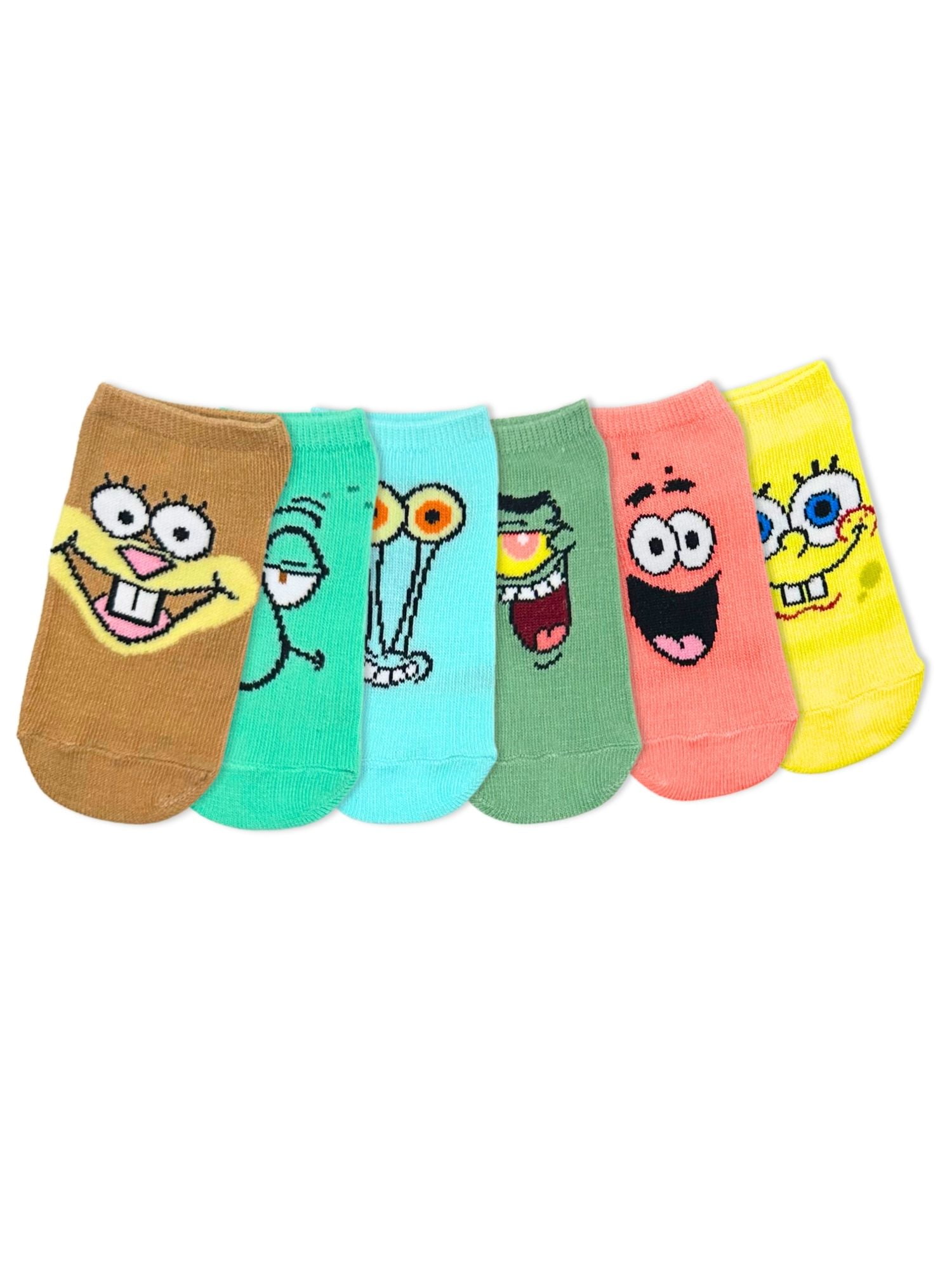 SpongeBob SquarePants Boys No-Show Socks, 6-Pack, Sizes S/M-M/L