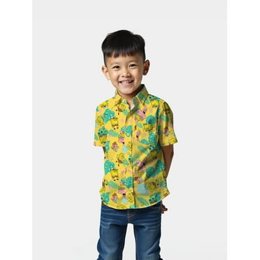 SpongeBob SquarePants Boys' Print Button Up Shirt with Short Sleeves, Sizes 4-18