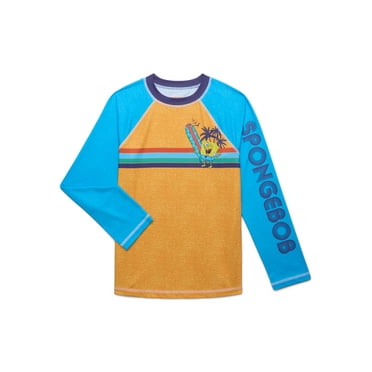SpongeBob SquarePants Boys Rashguard with Long-Sleeves and UPF 50+, Sizes 4-12