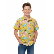 SpongeBob SquarePants Boys Cotton Graphic Button Up Shirt with Short Sleeves, Sizes 4-18