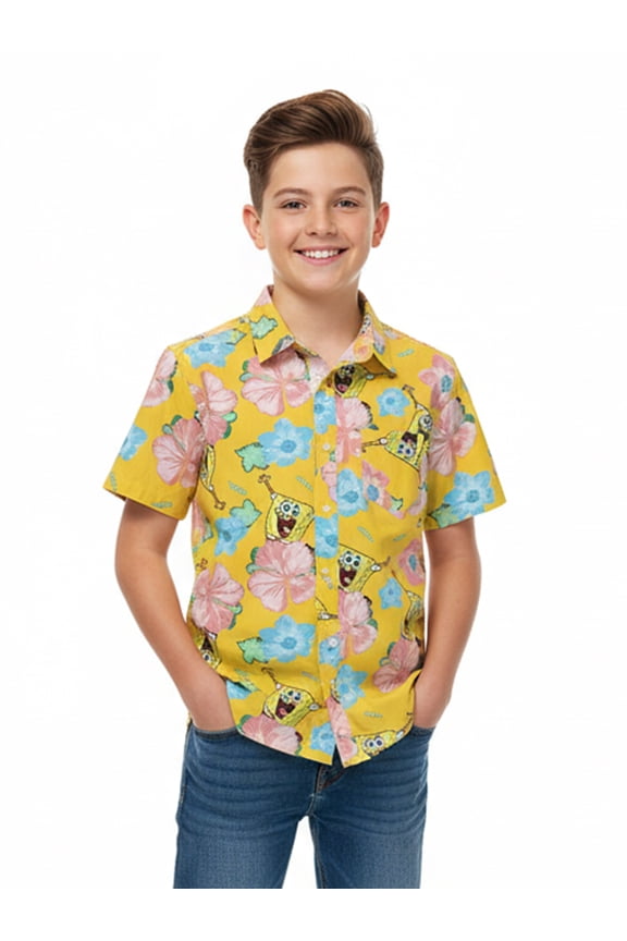 Boys Cotton Graphic Button Up Shirt with Short Sleeves, Sizes 4-18