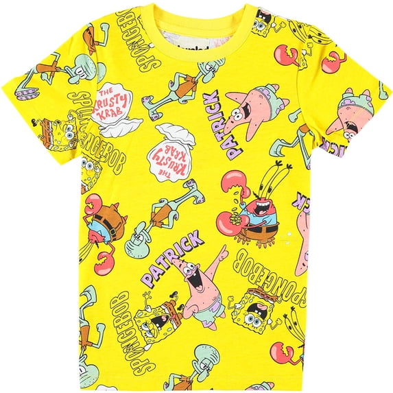 SpongeBob SquarePants Boys Short Sleeve T-Shirt - Spongebob, Patrick, Squidward, Mr Krabs - Nickelodeon - Boys Sizes 4-20 18-20, Yellow