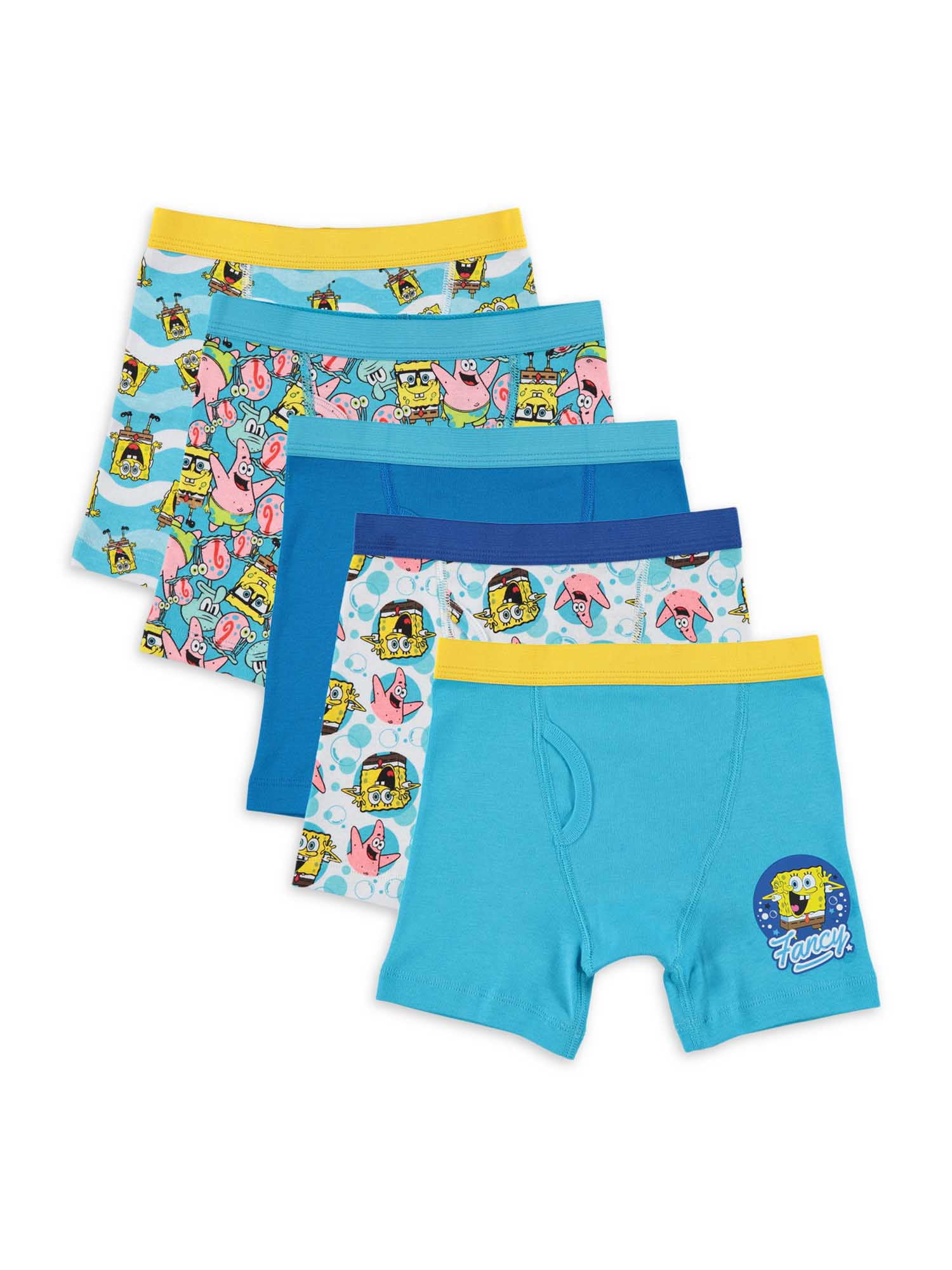 SpongeBob SquarePants Boys Underwear, 5 Pack Boxer Briefs Sizes 4-6