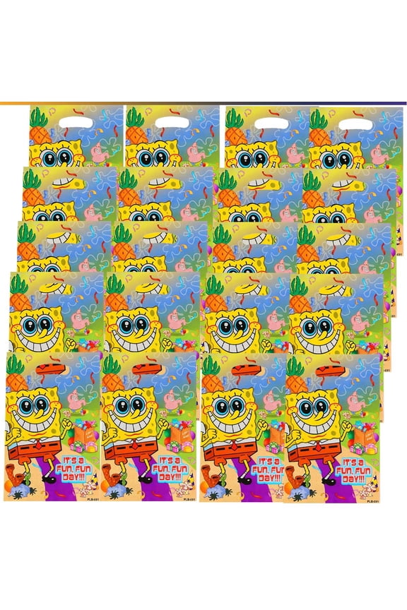 SpongeBob SquarePants Candy Treat Bag Goodie Birthday Gift Bags Party Favors Handles Snack Supplies