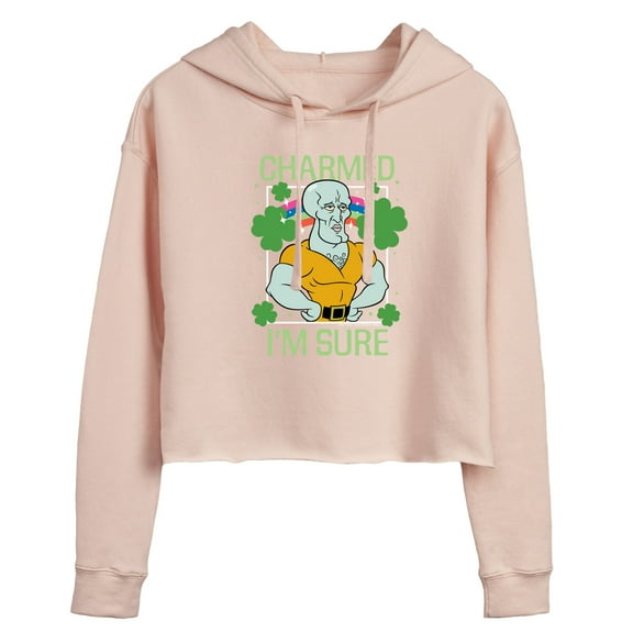 SpongeBob SquarePants - Charmed I'm Sure  - Juniors Cropped Pullover Hoodie
