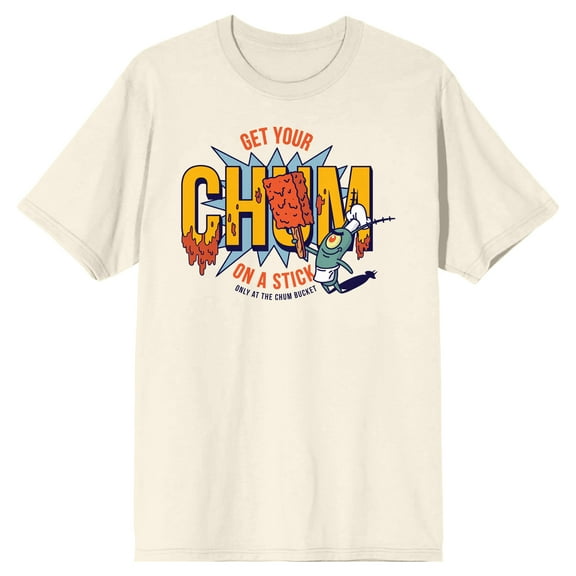 SpongeBob SquarePants Chum Bucket Get Your Chum On A Stick Men's Natural Short Sleeve Tee-3XL