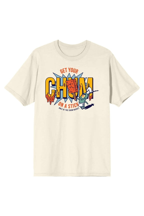 SpongeBob SquarePants Chum Bucket Get Your Chum On A Stick Men's Natural Short Sleeve Tee-Small