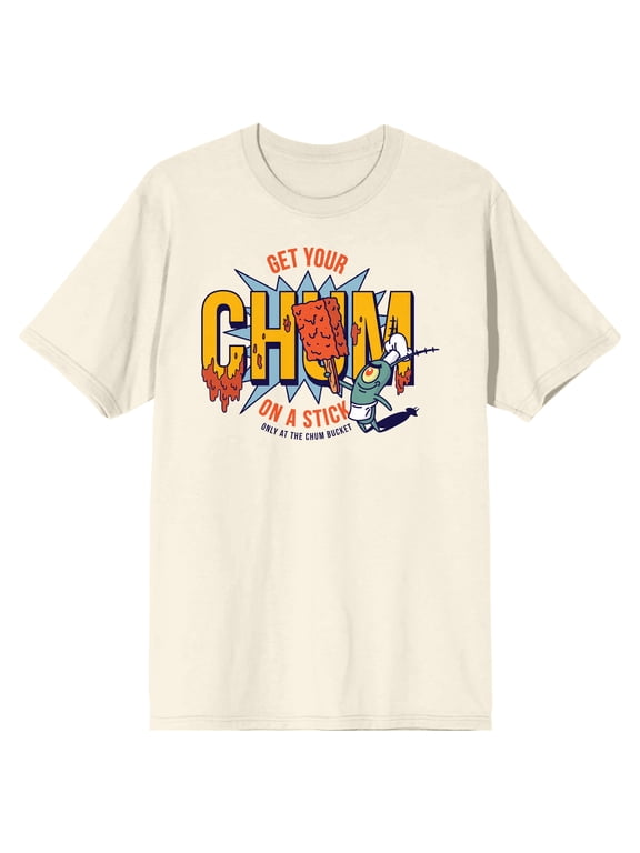 SpongeBob SquarePants Chum Bucket Get Your Chum On A Stick Men's Natural Short Sleeve Tee-XL