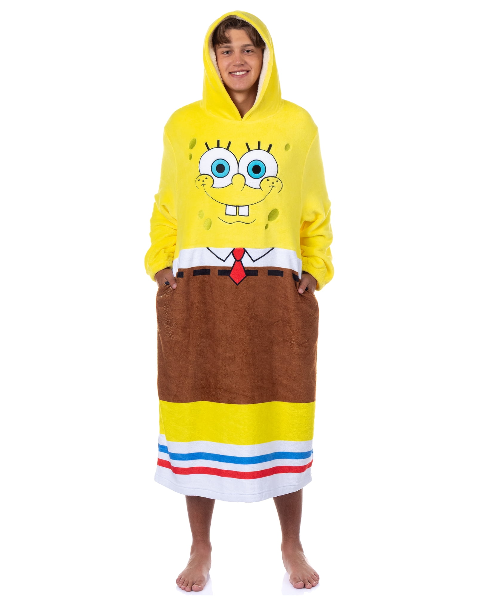 SpongeBob SquarePants Costume Adult Fleece Oversized Blanket Hoodie Sleeper Pullover Pajama Loungewear