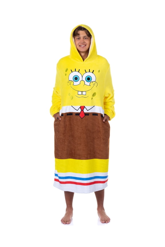 SpongeBob SquarePants Costume Adult Fleece Oversized Blanket Hoodie Sleeper Pullover Pajama Loungewear