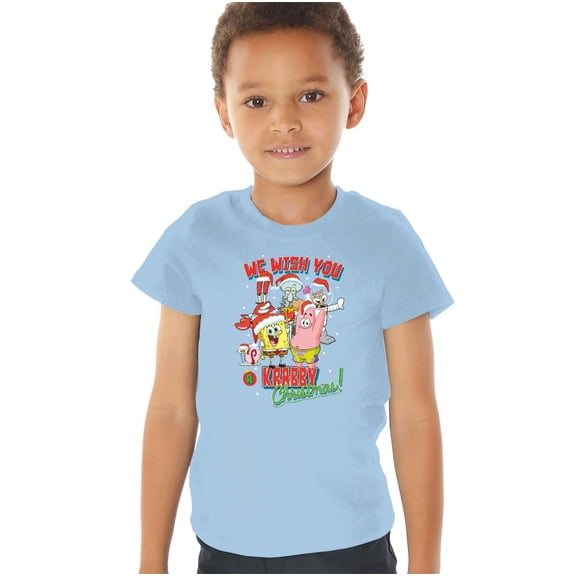 SpongeBob SquarePants Crabby Christmas Kids T Shirt (3) for Toddler Boys and Girls, Light Blue