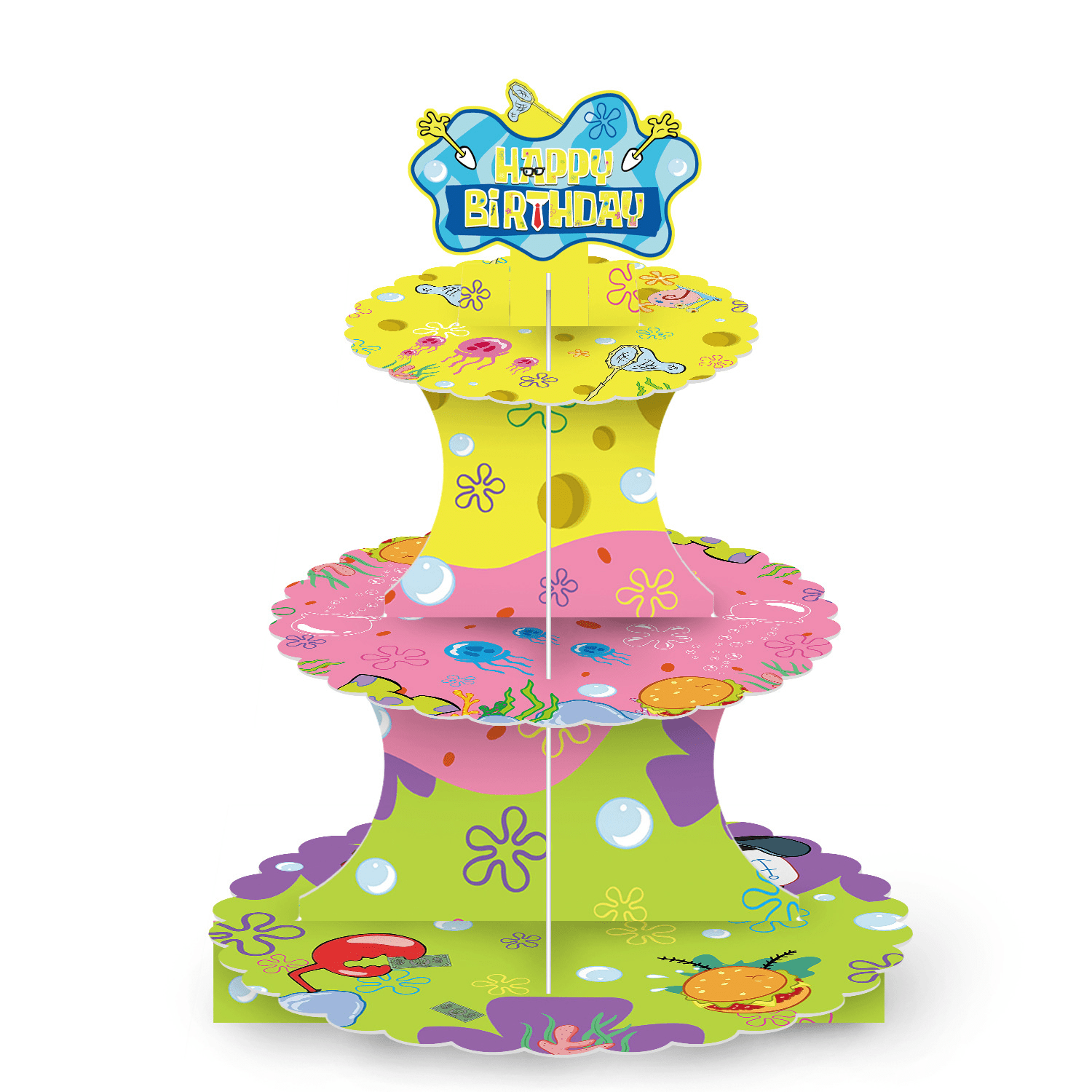 SpongeBob SquarePants Cupcake Stand, 3 Tiers SpongeBob Theme Cupcake Stand, SpongeBob Cupcake Holder & SpongeBob Theme Dessert Tower, for Boys/Girls SpongeBob Themed Party Decorations