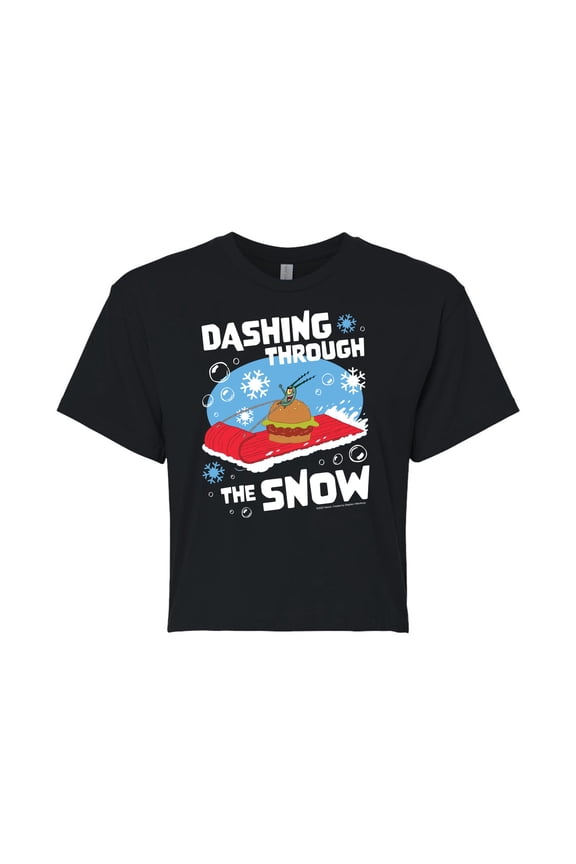 - Dashing Through The Snow - Juniors Cropped Cotton Blend T-Shirt