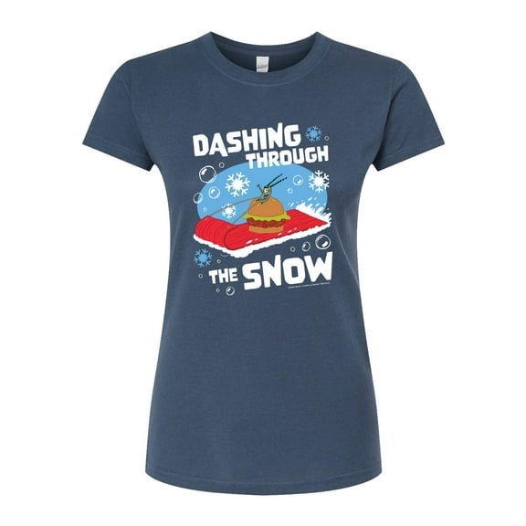 SpongeBob SquarePants - Dashing Through The Snow - Juniors Fitted Graphic T-Shirt