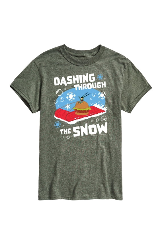 SpongeBob SquarePants - Dashing Through The Snow Plankton Christmas - Men's Short Sleeve Graphic T-Shirt