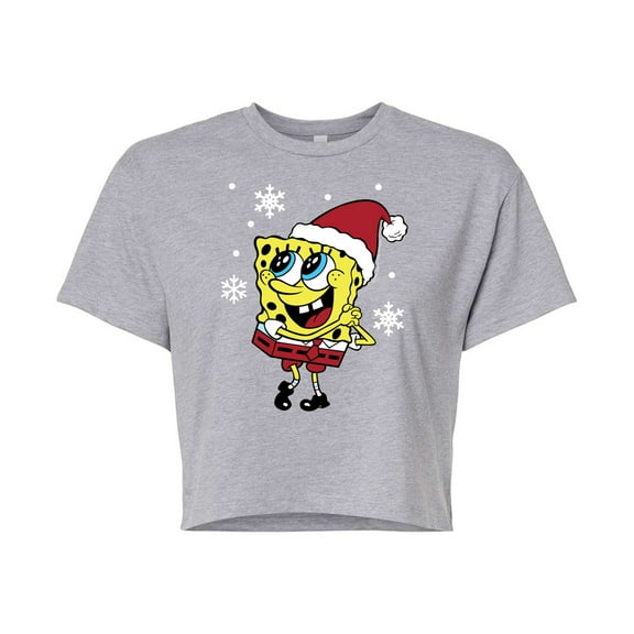 SpongeBob SquarePants - Dear Santa - Juniors Cropped Cotton Blend T-Shirt