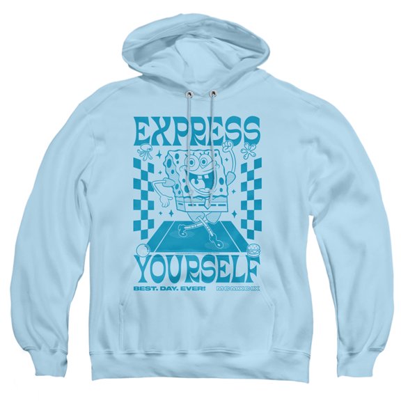 SpongeBob SquarePants Express Yourself Poster Adult Pull-Over Hoodie, Light Blue, Medium