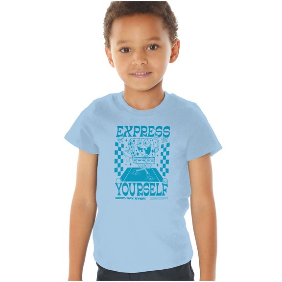 SpongeBob SquarePants Express Yourself Poster Kids T Shirt (3) for Toddler Boys and Girls, Light Blue