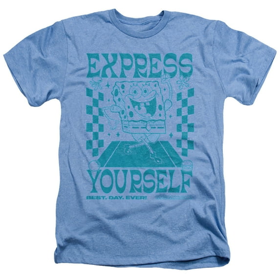 SpongeBob SquarePants Express Yourself Poster Unisex Adult Heather T Shirt, Light Blue Heather, Large