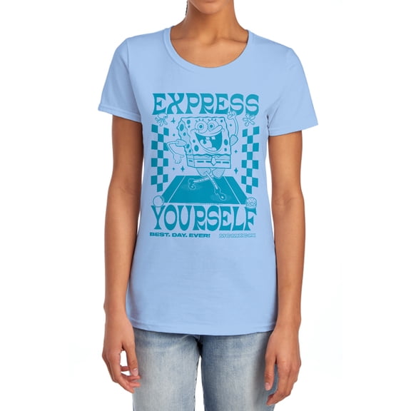 SpongeBob SquarePants Express Yourself Poster Women's T Shirt, Light Blue, X-Large