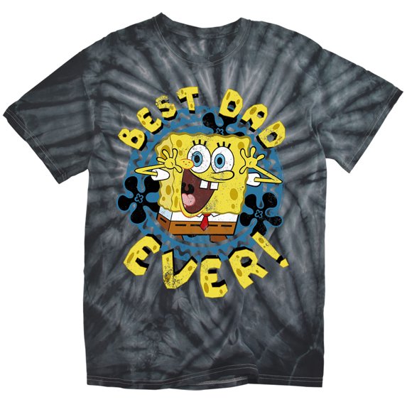 SpongeBob SquarePants Father's Day Best Dad Ever Tie Dye Adult Unisex T Shirt (Small) Black