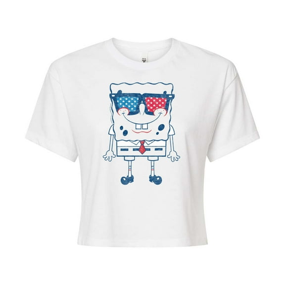 SpongeBob SquarePants - Flag Fill Sunglasses - Juniors Cropped Cotton Blend T-Shirt