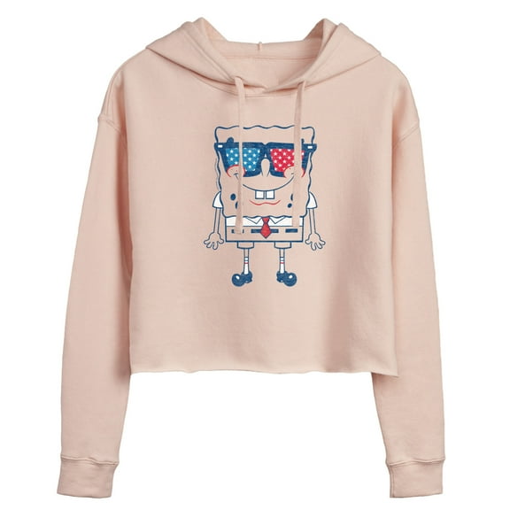 SpongeBob SquarePants - Flag Fill Sunglasses - Juniors Cropped Pullover Hoodie