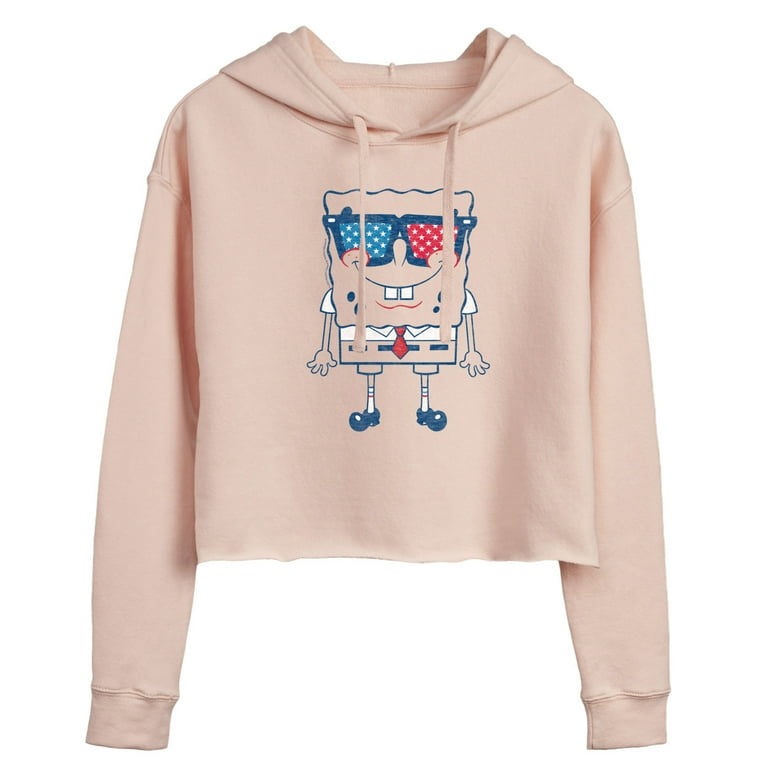 SpongeBob SquarePants Flag Fill Sunglasses Juniors Cropped Pullover Hoodie