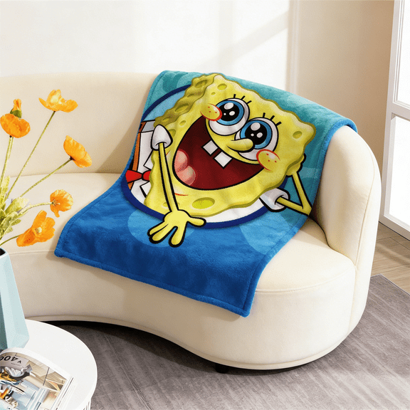 SpongeBob SquarePants Flannel Blanket, 59x39.4 Inch All-Season Lightweight Cartoon Print Throw Blanket, Cozy Warm Nap Blanket for Bedroom & Travel, SpongeBob Gift & Room Decor