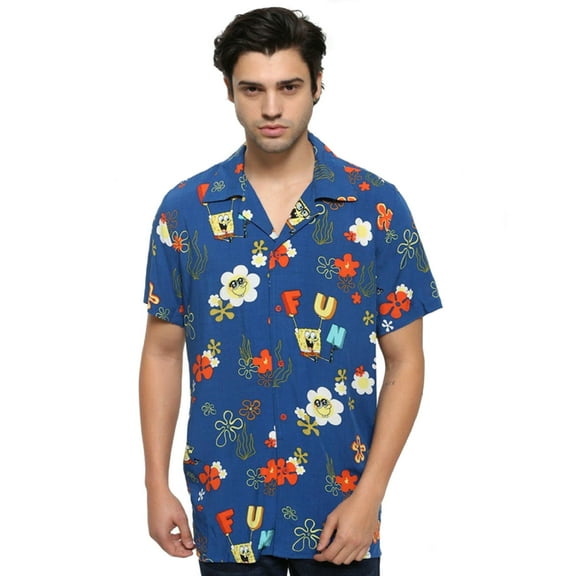 SpongeBob SquarePants Floral Woven Button-Up Men's Shirt