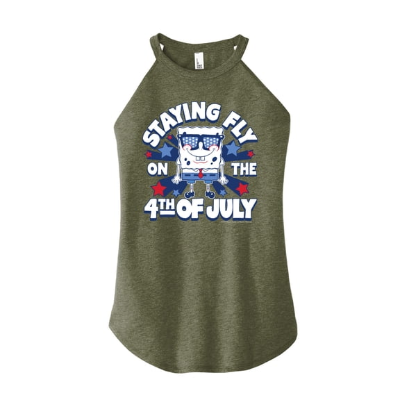 SpongeBob SquarePants - Fly On 4Th Of July - Juniors High Neck Tank Top