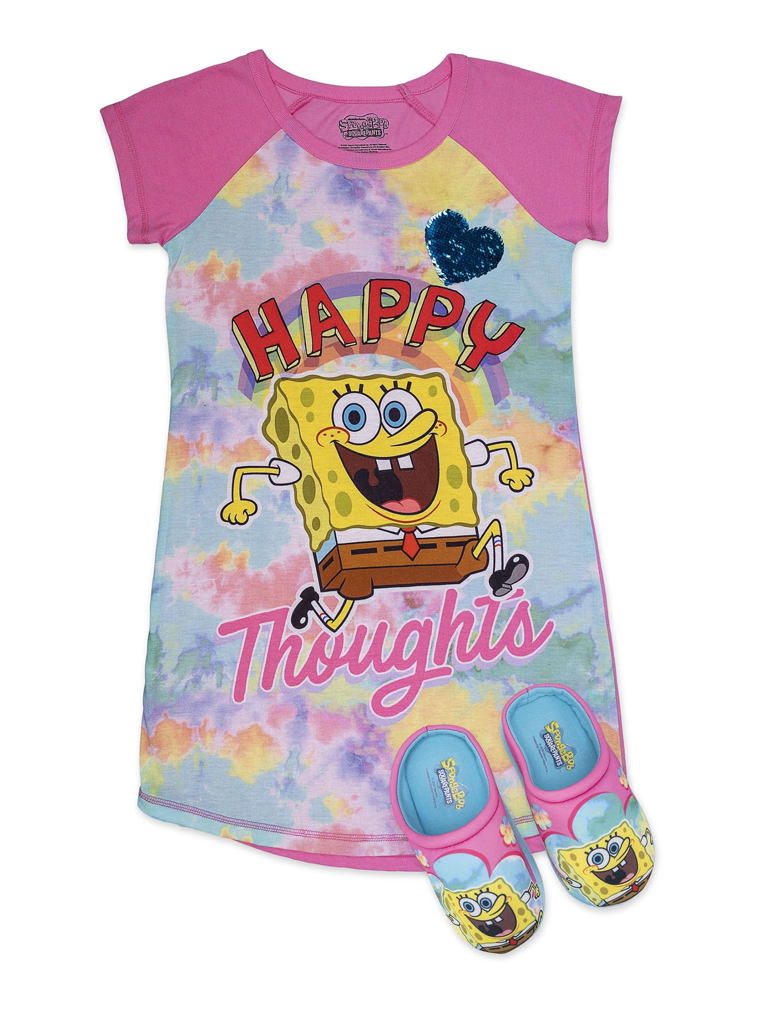 SpongeBob SquarePants Girls Nightgown and Slippers 2 Piece Pajama