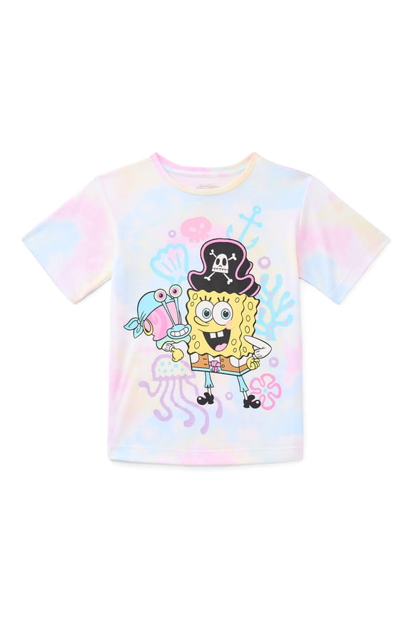 Girls Pirate Sponge Graphic Tee with Short Sleeves, Sizes 4-16