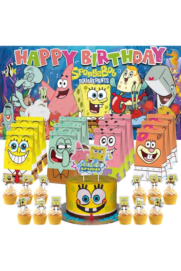 SpongeBob SquarePants Goodie Bags Treat Candy Decorations Party Favor Supplies Birthday Cake Topper Backdrop Banner